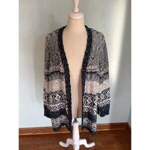 Sunday Open Front Cardigan Sweater Tribal Quilted Aztec Textured Sz 1X cabincore